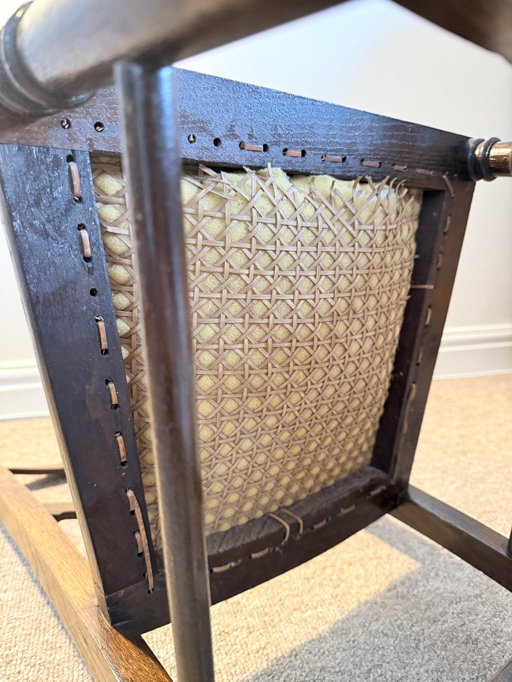 Antique oak chair – reupholstered cane seat