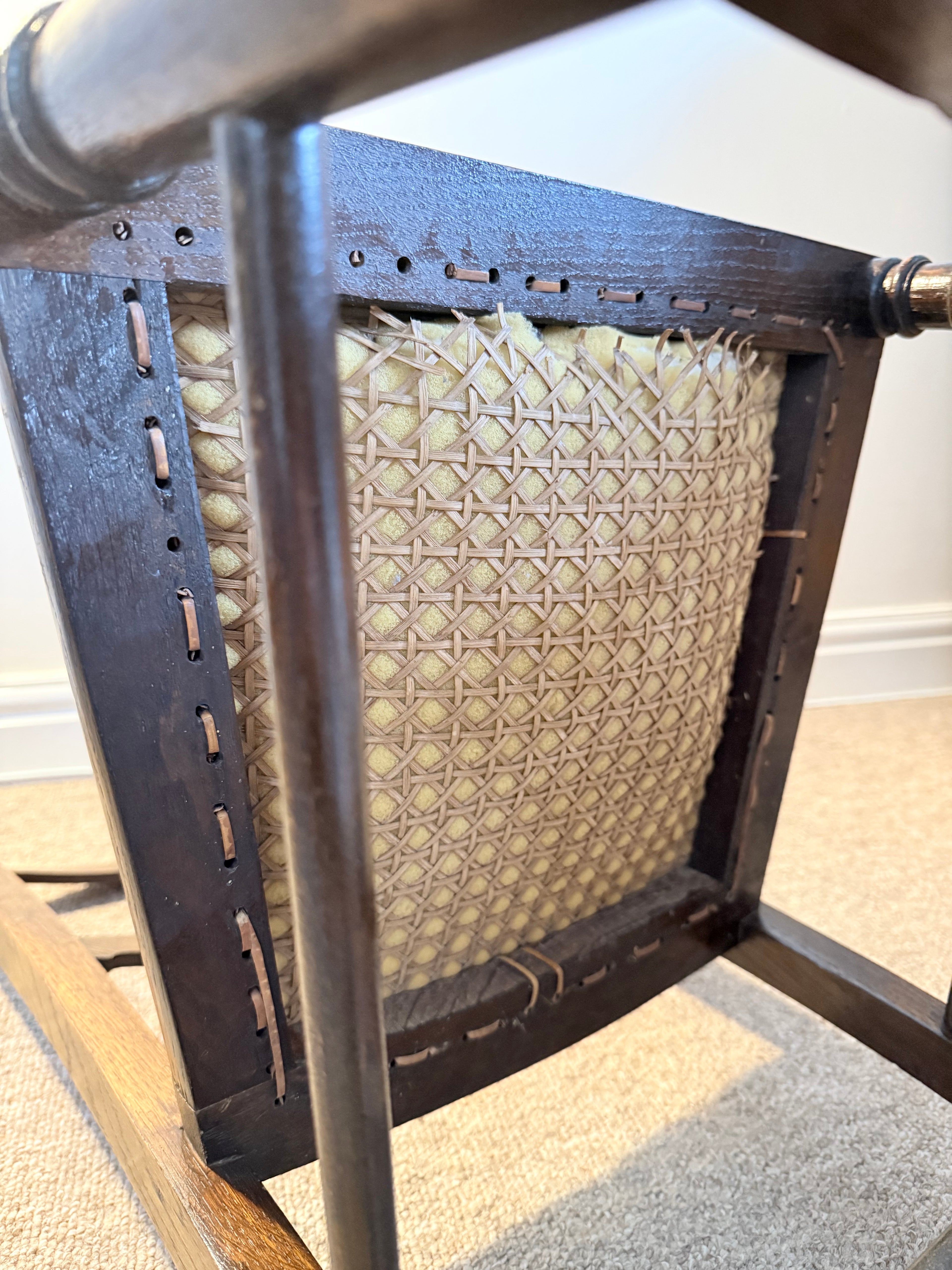 Antique oak chair – reupholstered cane seat