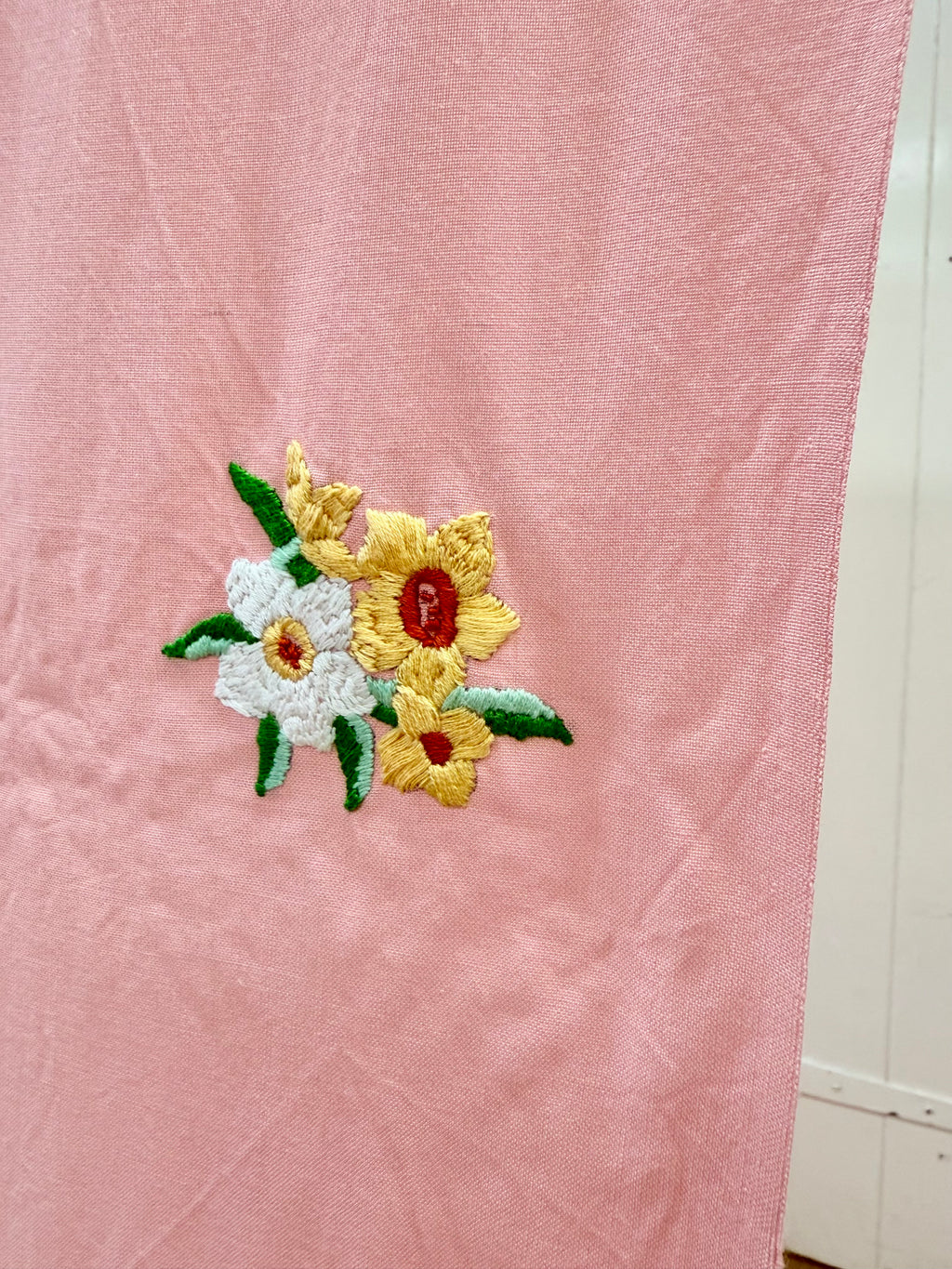 Pair of Pink Vintage Embroidered Curtain Panels