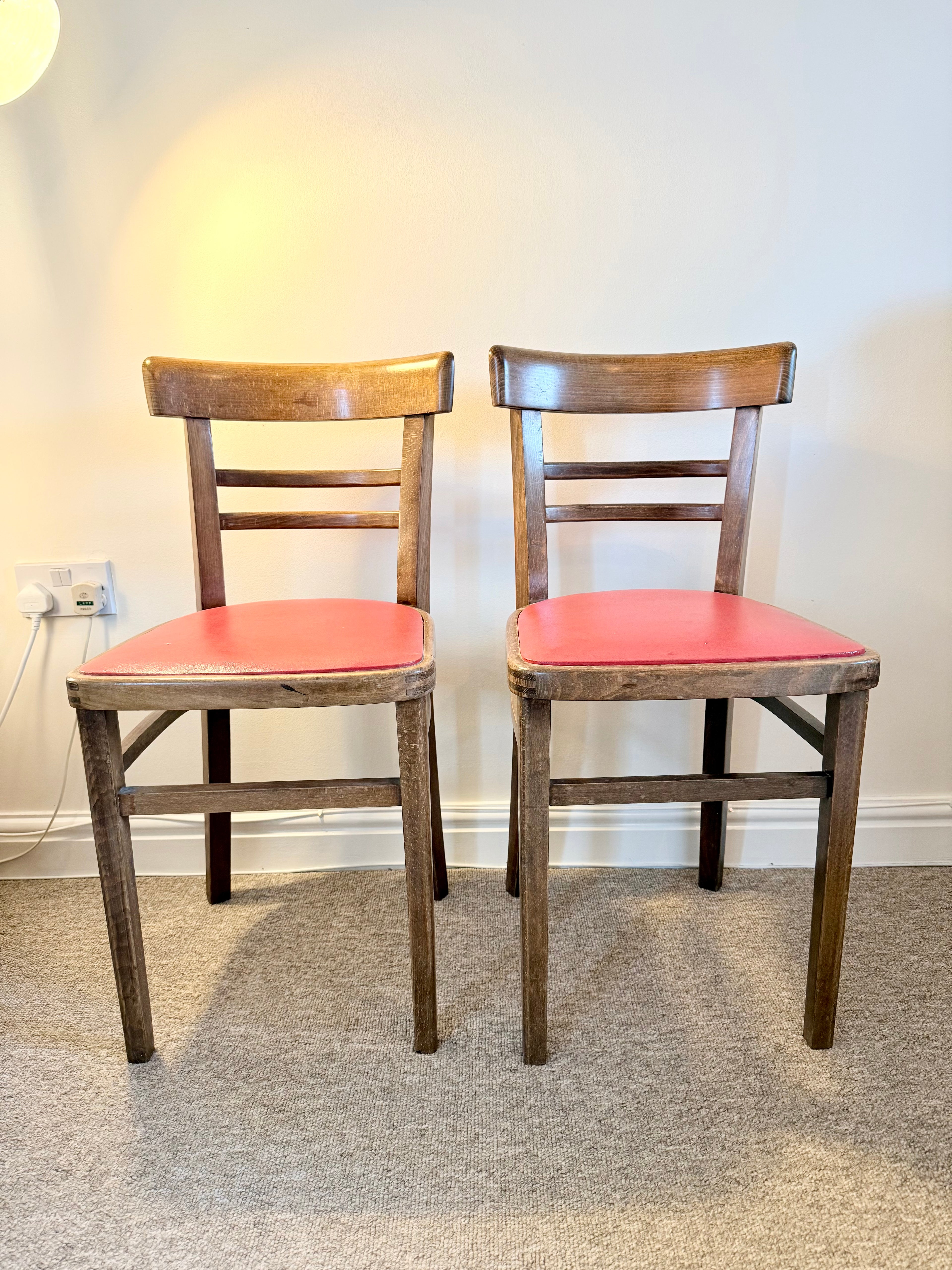 Pair of Vintage Bentwood Dining Chairs – Red Seat