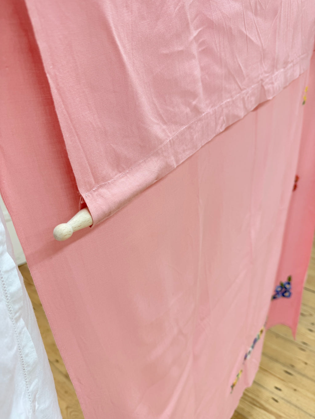 Pair of Pink Vintage Embroidered Curtain Panels