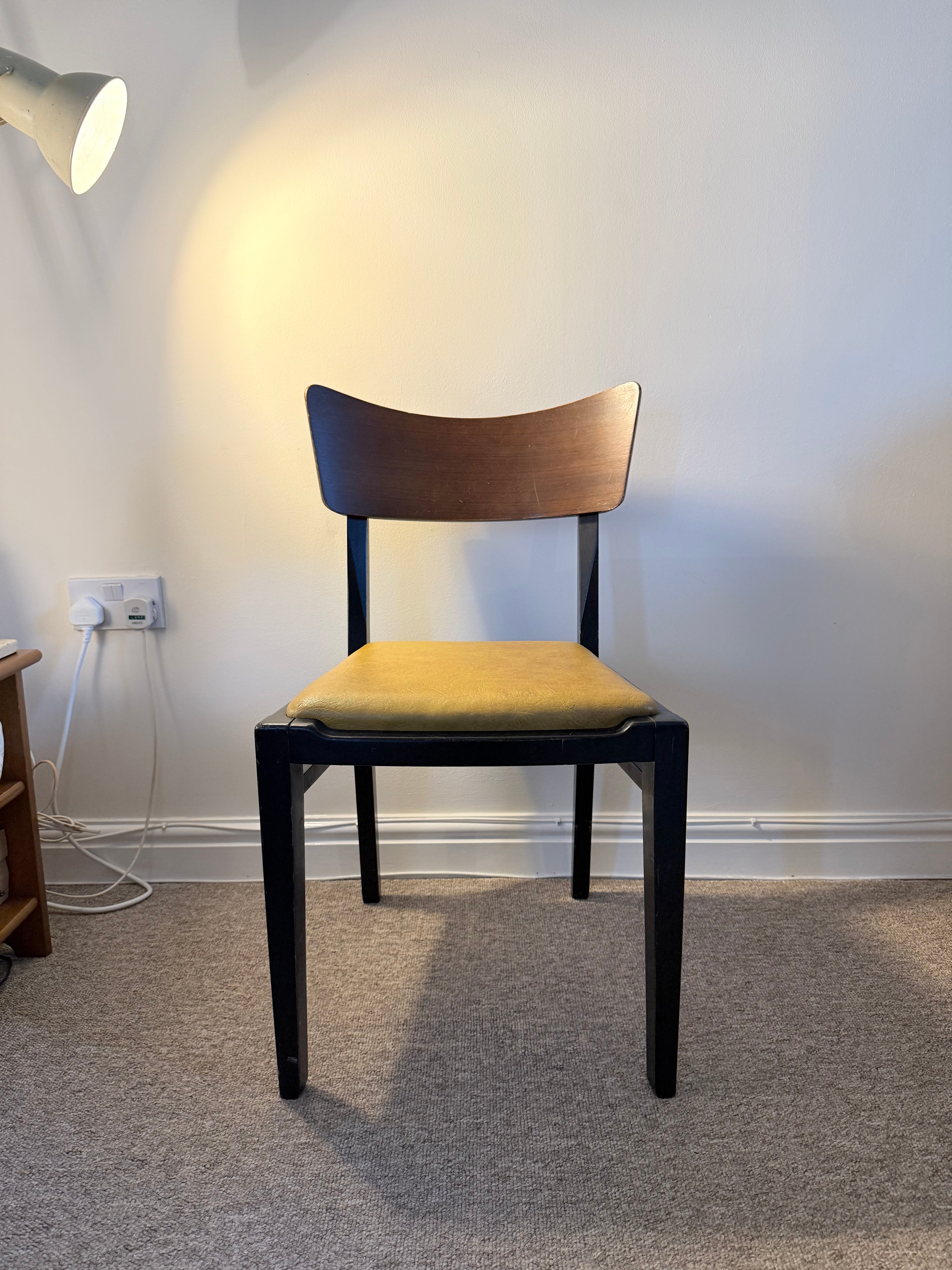 G Plan vintage mid-century dining chair with high quality faux leather mustard seat