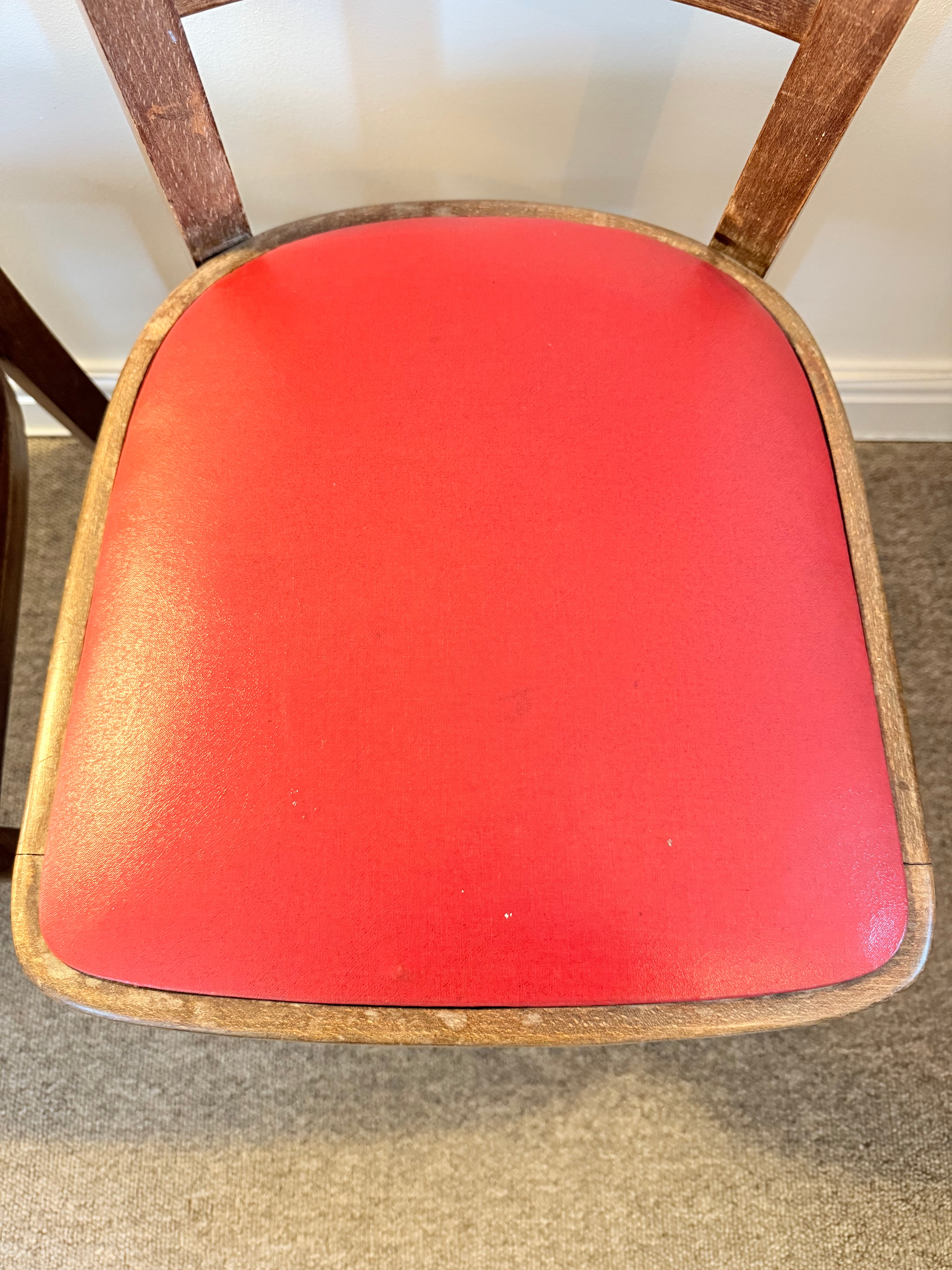 Pair of Vintage Bentwood Dining Chairs – Red Seat