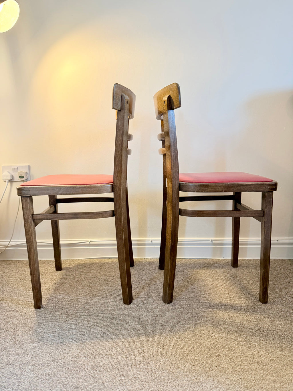 Pair of Vintage Bentwood Dining Chairs – Red Seat