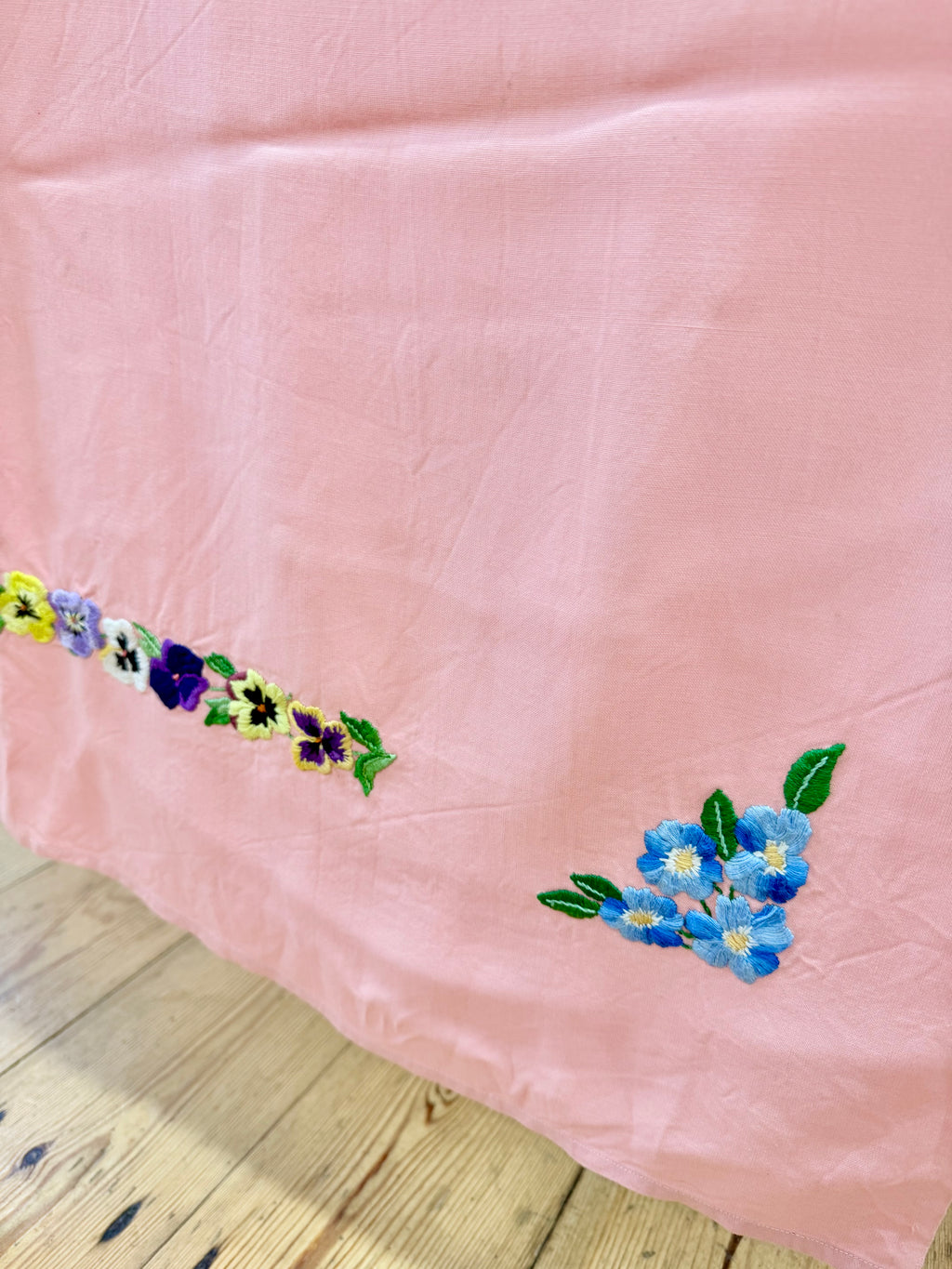 Pair of Pink Vintage Embroidered Curtain Panels