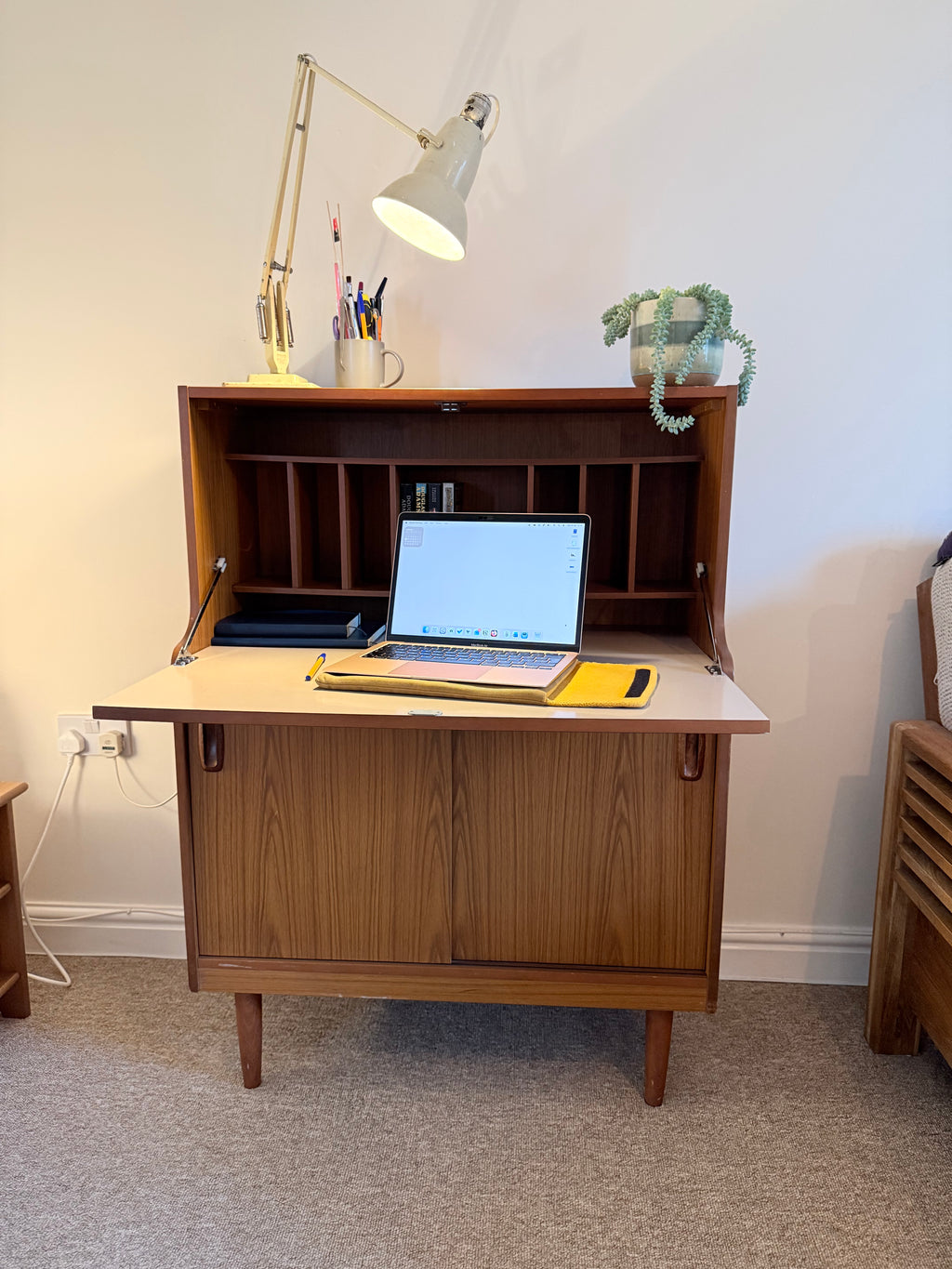 Mid-century vintage writing bureau workstation or craft station