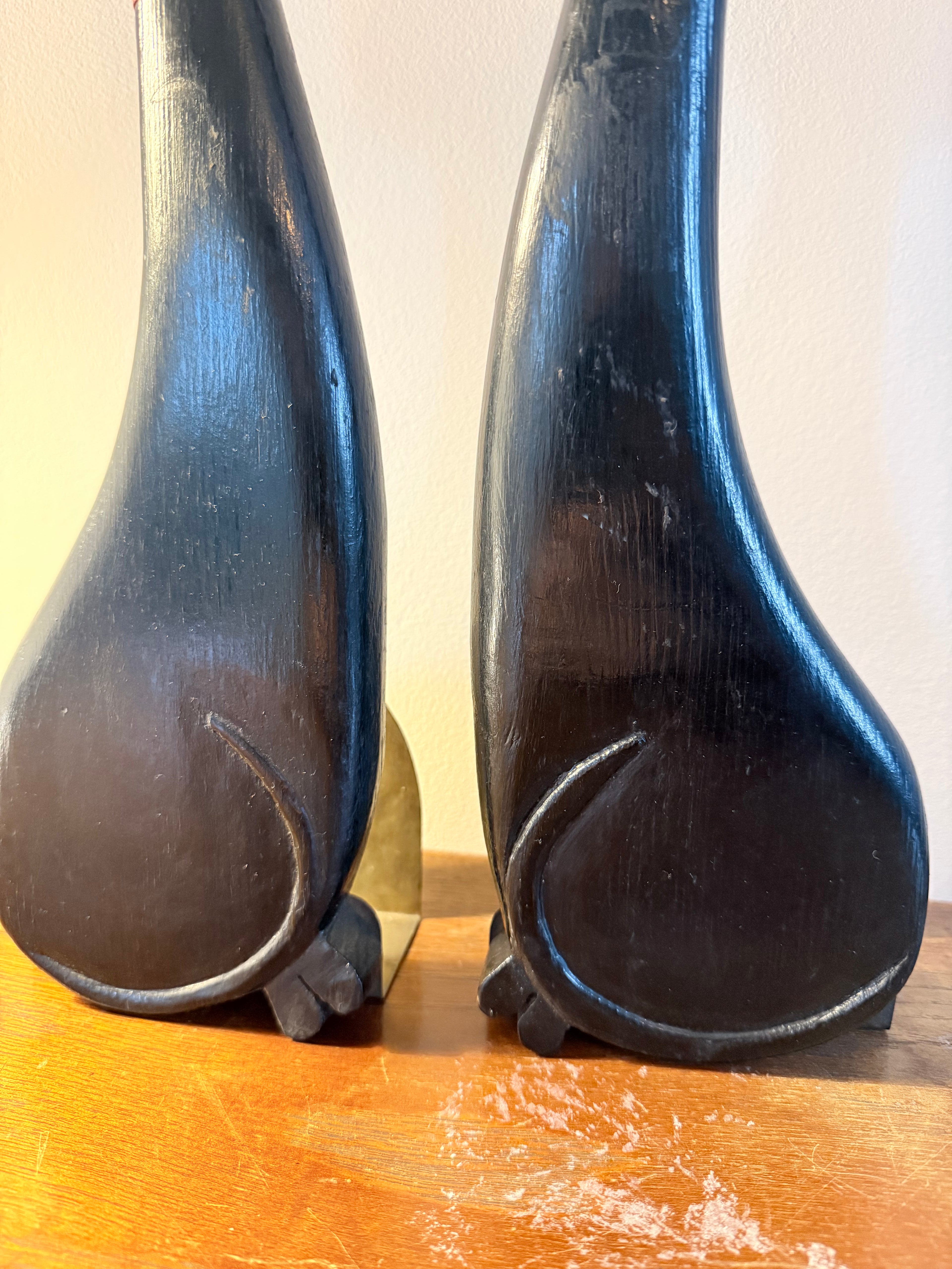 Vintage Mid-Century Wooden Cat Bookends – Wood and Brass