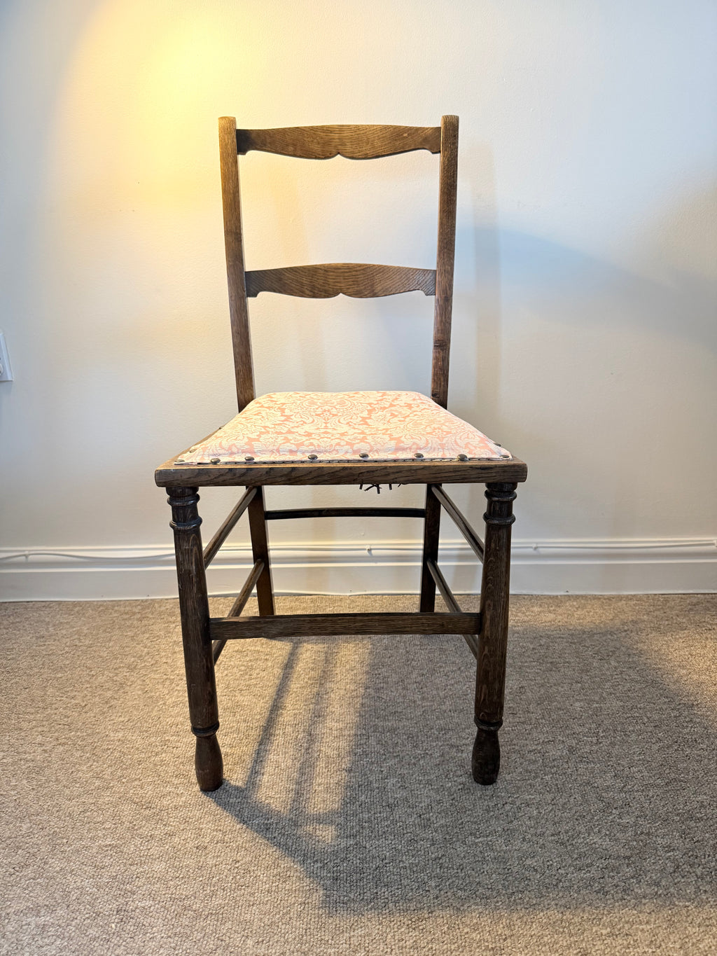 Antique oak chair – reupholstered cane seat