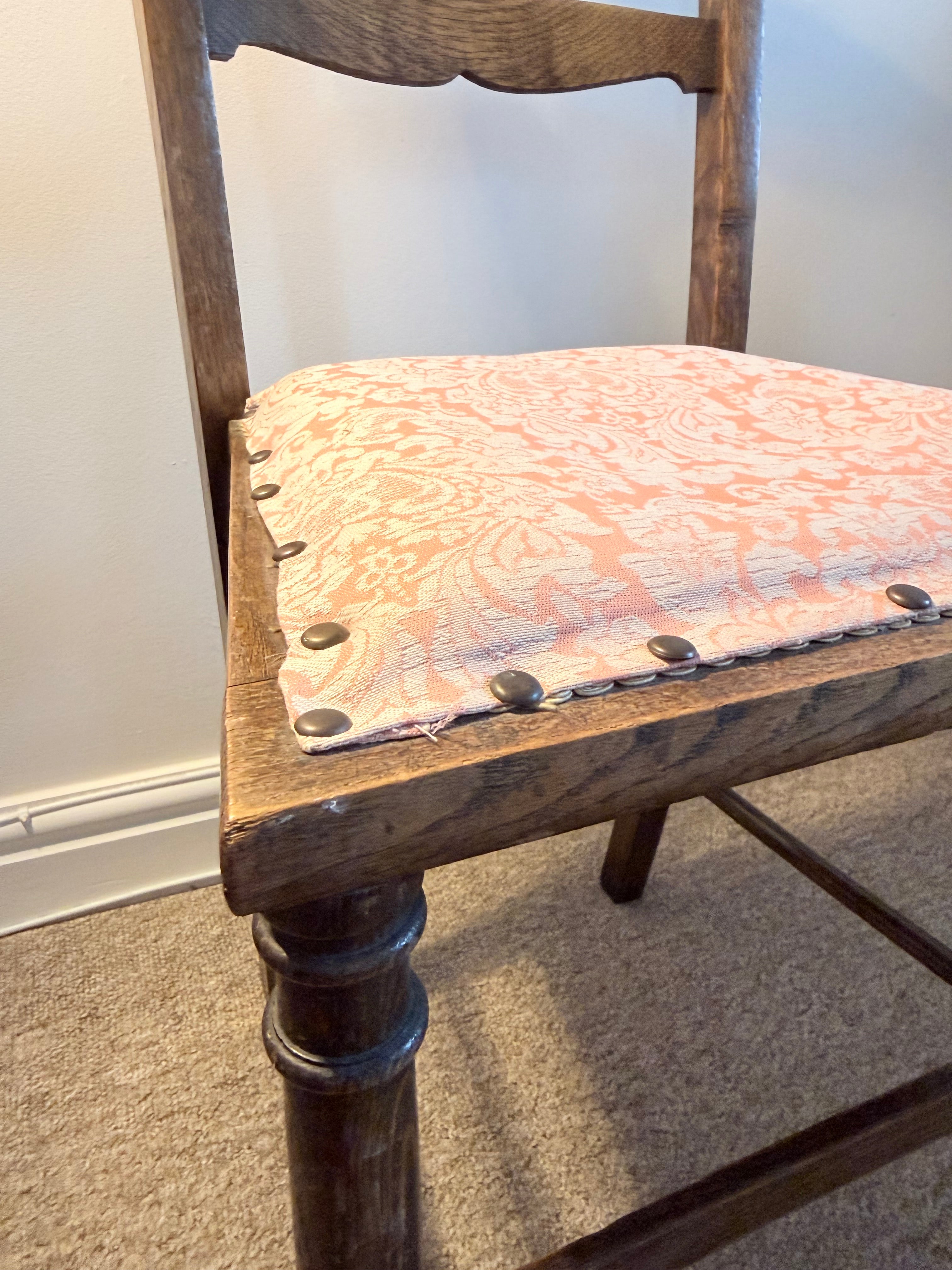 Antique oak chair – reupholstered cane seat