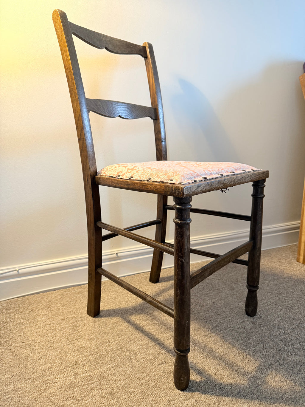 Antique oak chair – reupholstered cane seat