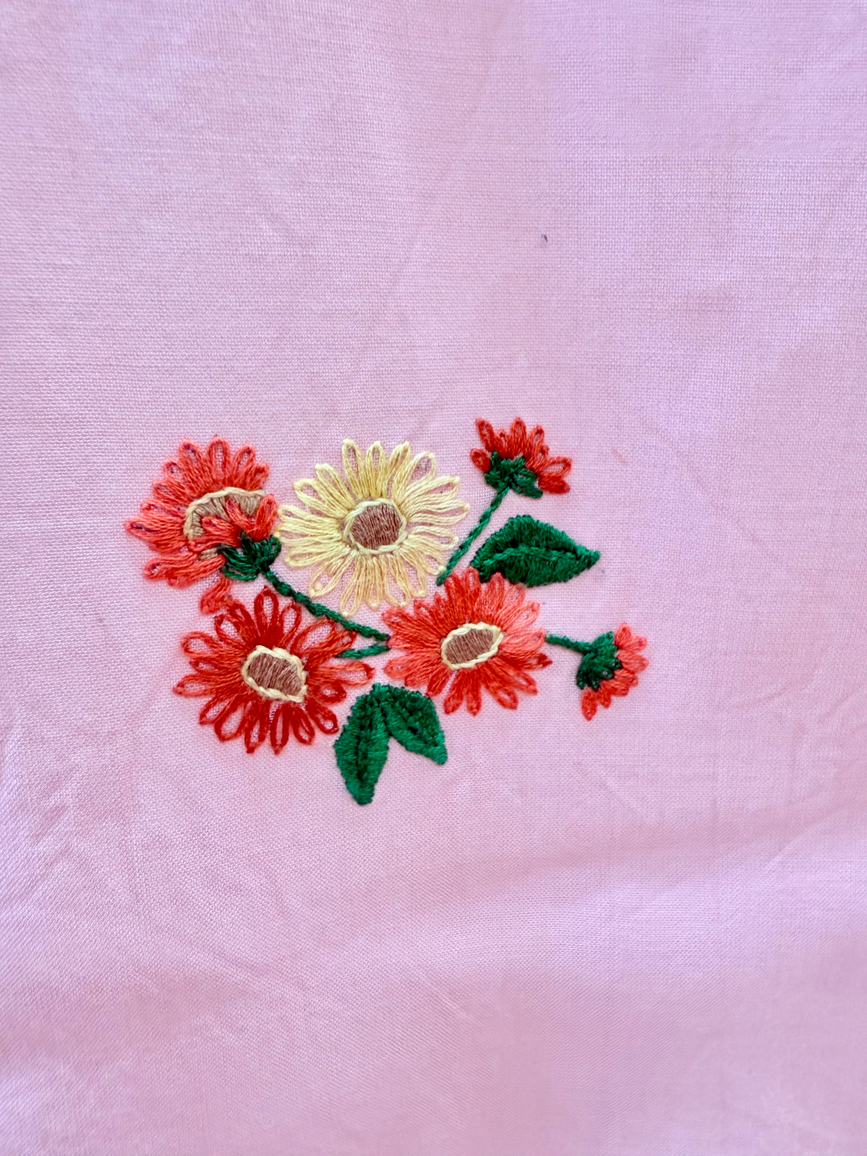 Pair of Pink Vintage Embroidered Curtain Panels