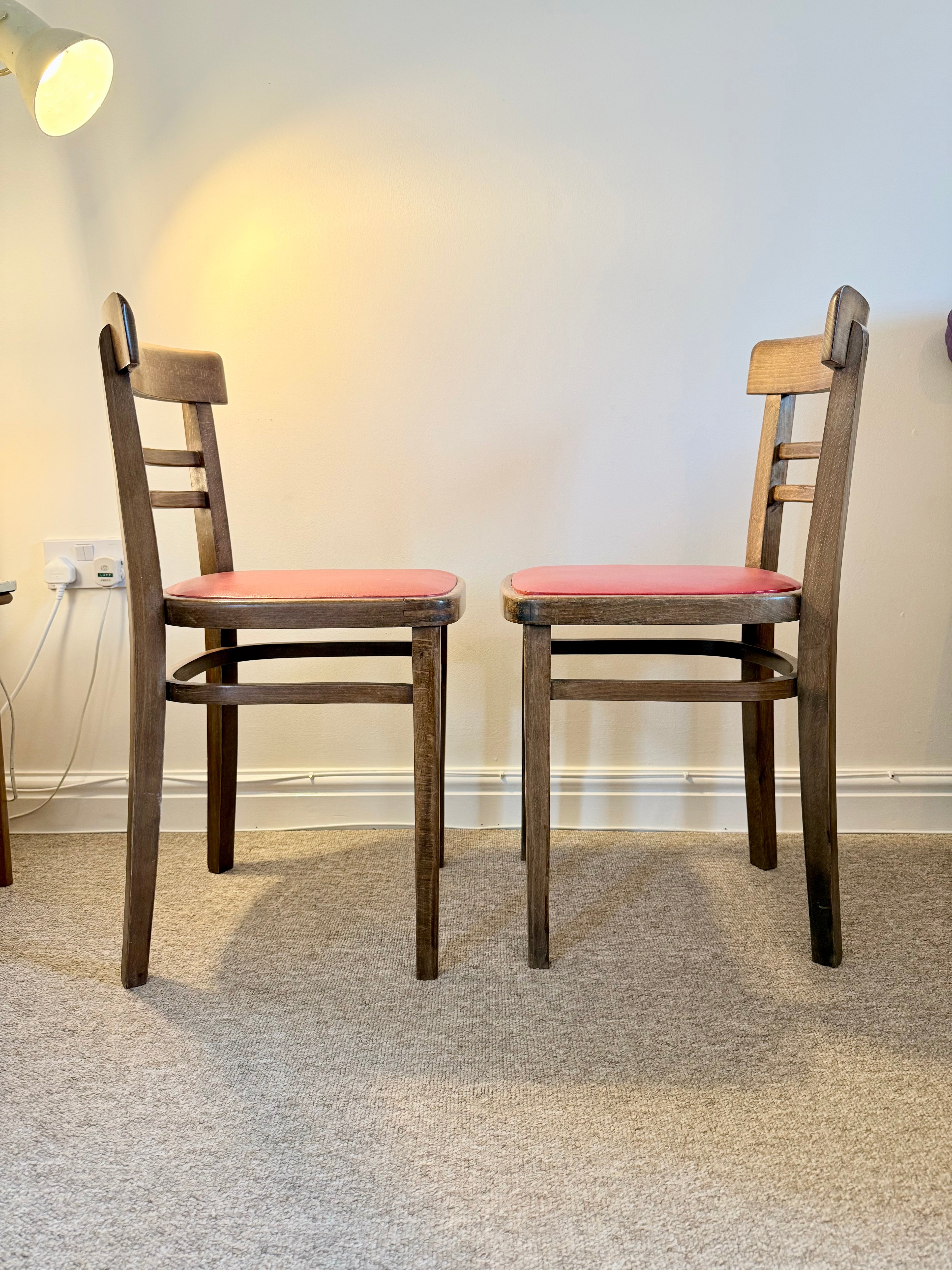 Pair of Vintage Bentwood Dining Chairs – Red Seat