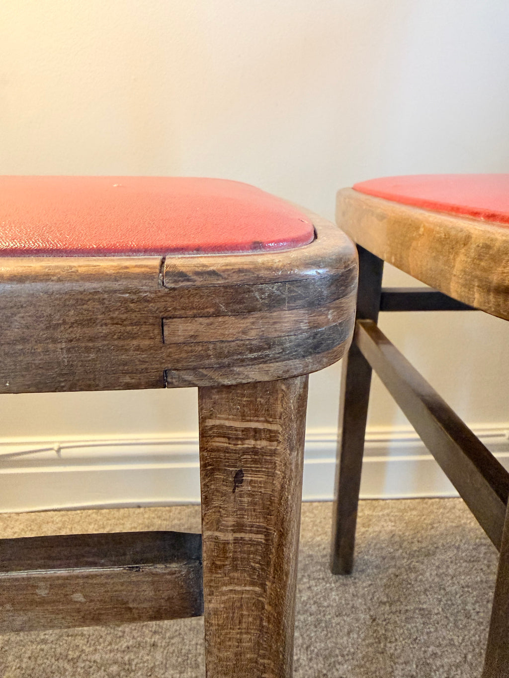 Pair of Vintage Bentwood Dining Chairs – Red Seat