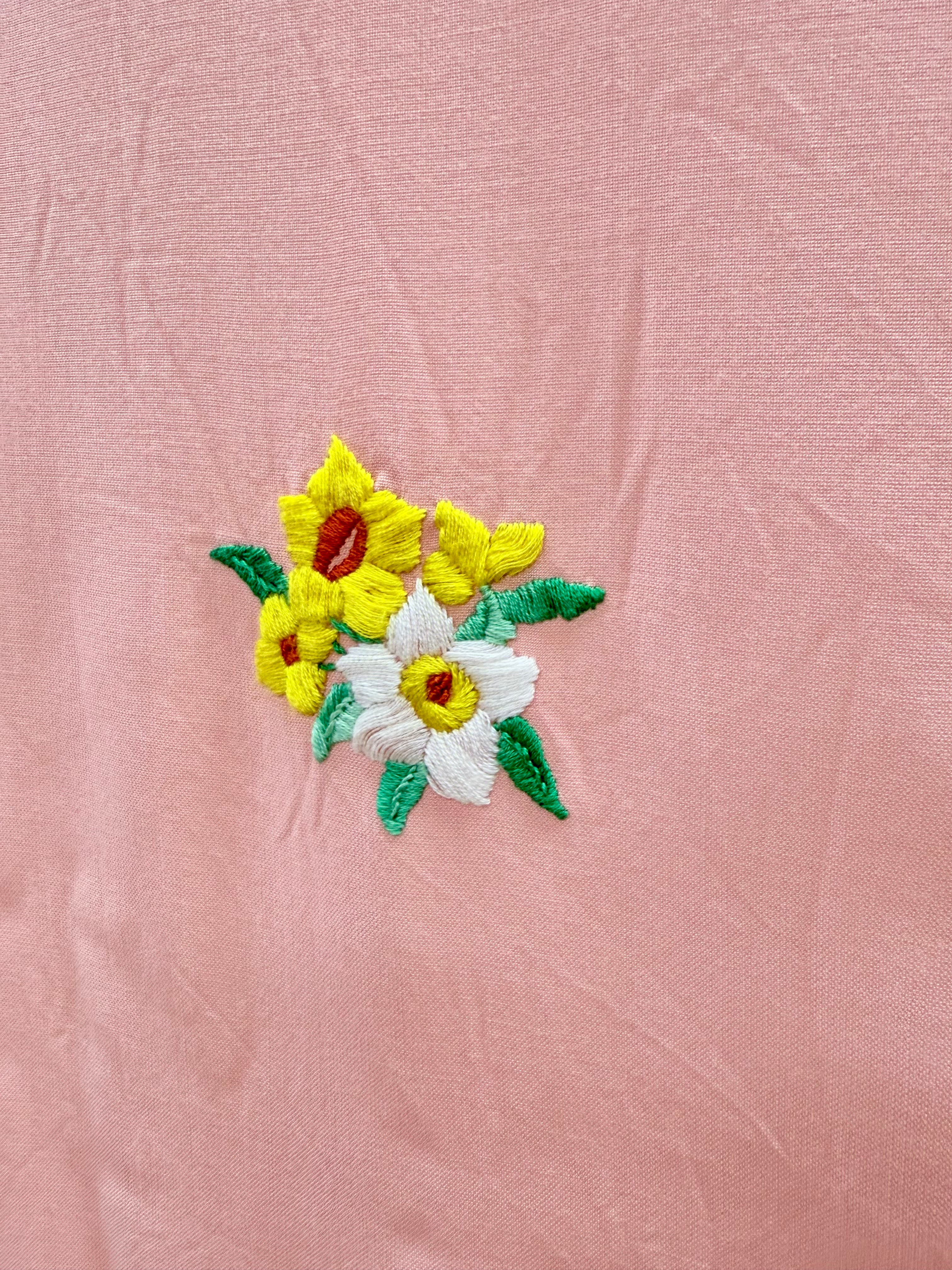 Pair of Pink Vintage Embroidered Curtain Panels